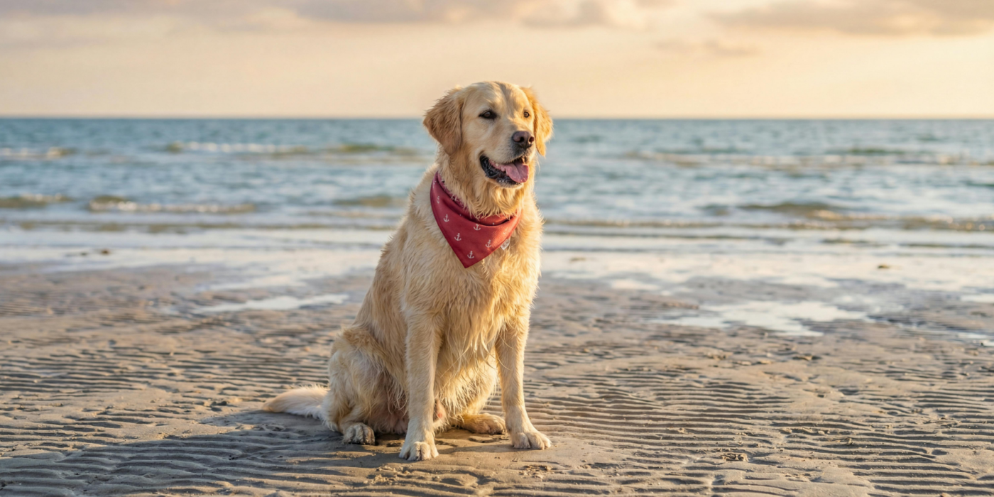 dog friendly beach with dog on it
